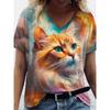 Cat Pattern Summer Loose Women's T-Shirts Casual Comfortable Loose V-Neck Short-Sleeve T-Shirt