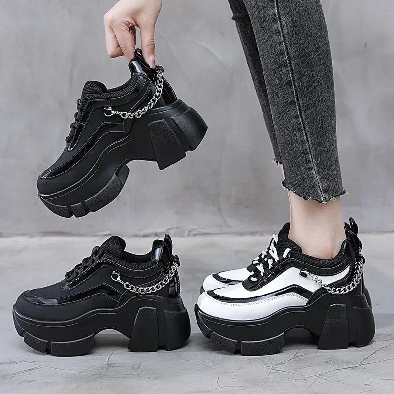 Fashion 10CM Genuine Leather Metal Decoration Ankle Boot Platform Wedge Women Casual Autumn Super High Hidden Heel Sneakers Shoes Winter