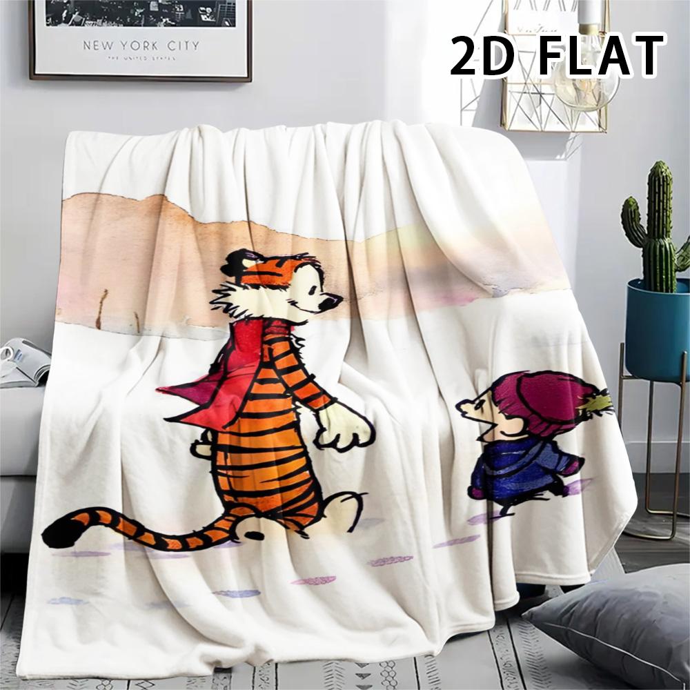 1Pc Calvin and Hobbes Print Flannel Blanket, High quality Comfortable for All Seasons, Home Decor, Warmth and Comfort, Perfect for Christmas Gifts