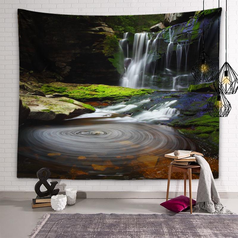Mountain and Flowing Water Artistic Conception Tapestry Waterfall Wall Art Tapestry Room Personality Decoration Home Decoration