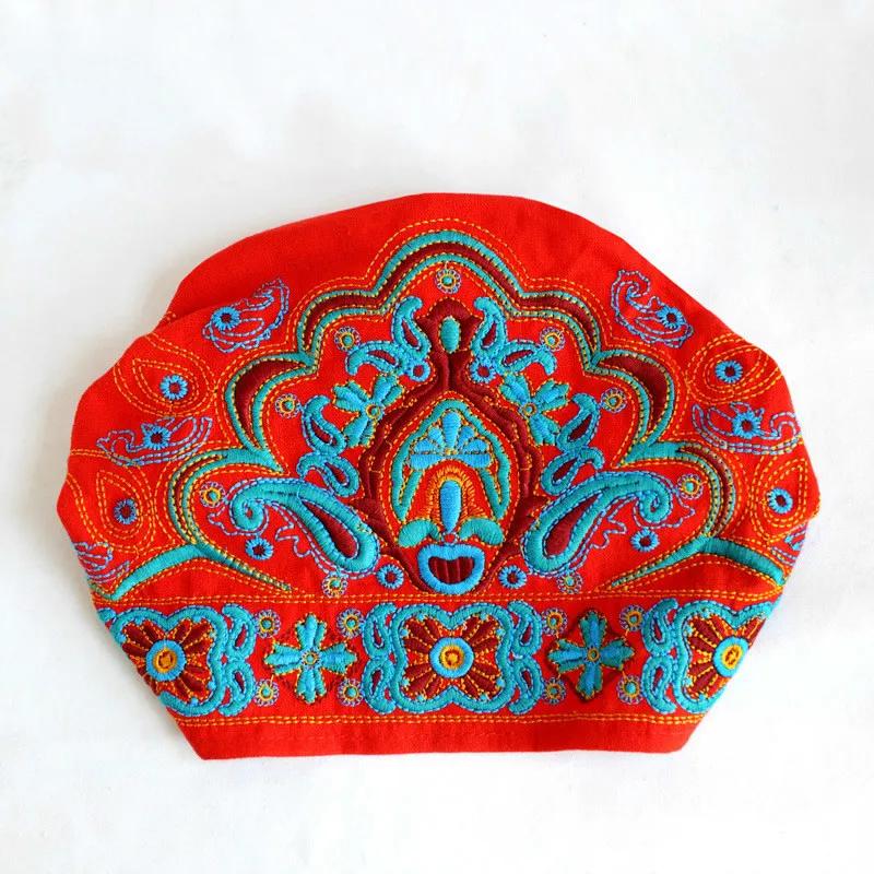 Chapeaux Ethniques Vintage Broderie Fleurs Imprimé Rouge Chapeaux Mode Femmes Accessoires