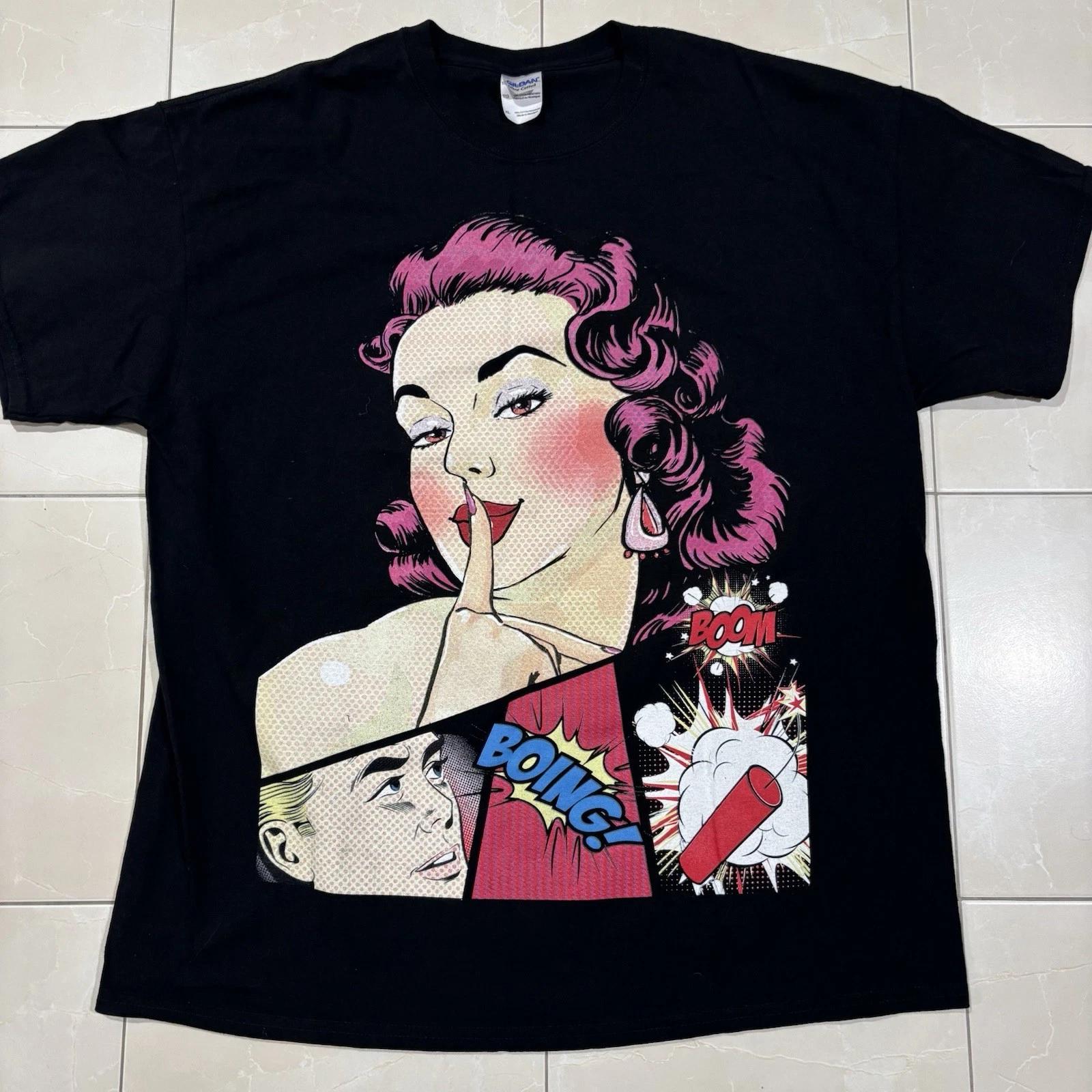 Vintage Y2K Pop Art T Shirt Black Dynamite Lady Face Men’s XL Black T S