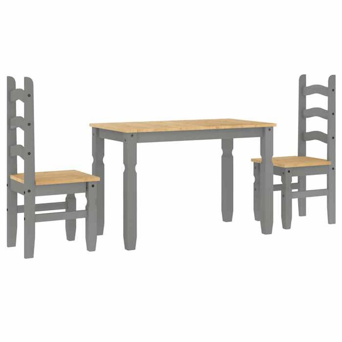 VidaXL Ensemble à manger Panama 3 pcs gris bois de pin massif, ensemble de table à manger, table et chaises de cuisine, 3345195