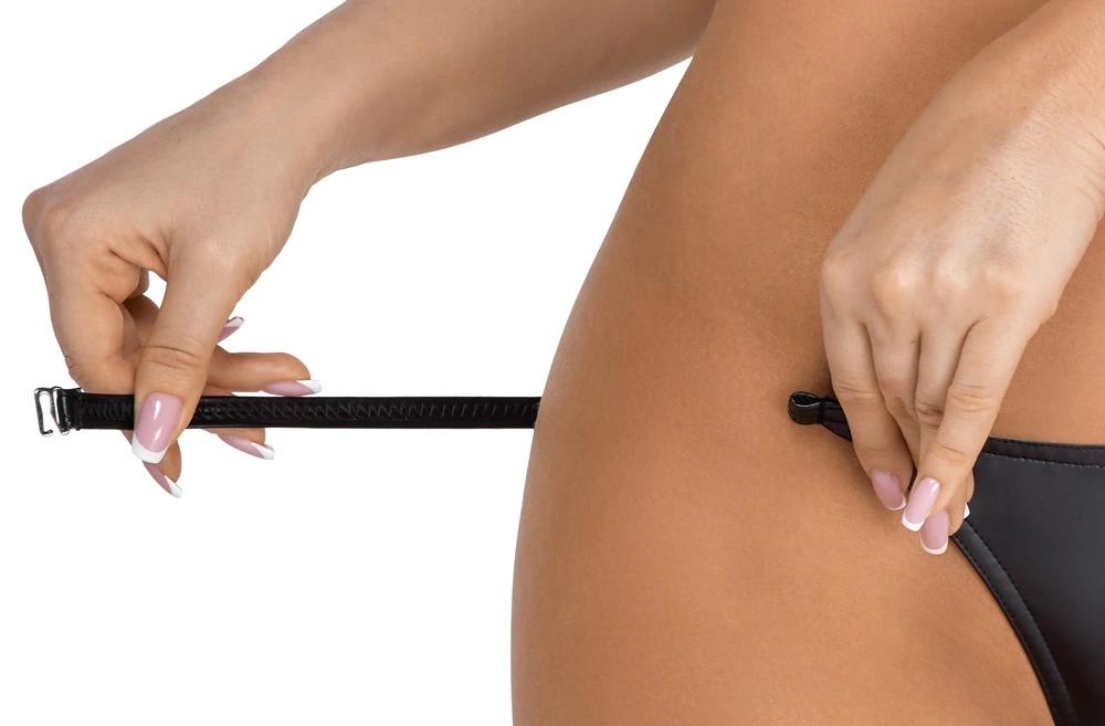 Noir - Sexy Unfastened Thong with Black Straps L/XL