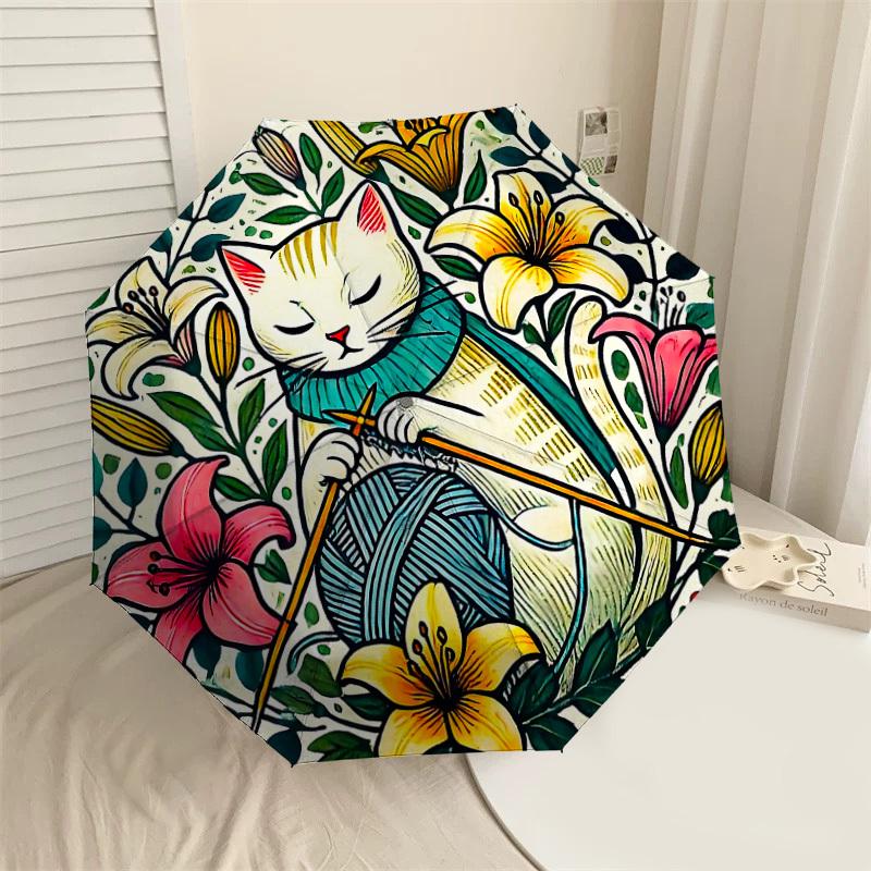 

Floral Knitting Cat Umbrella: Outdoor Adventure Companion with Automatic Opening, Durable Lightweight and Gift-Friendly Design 034