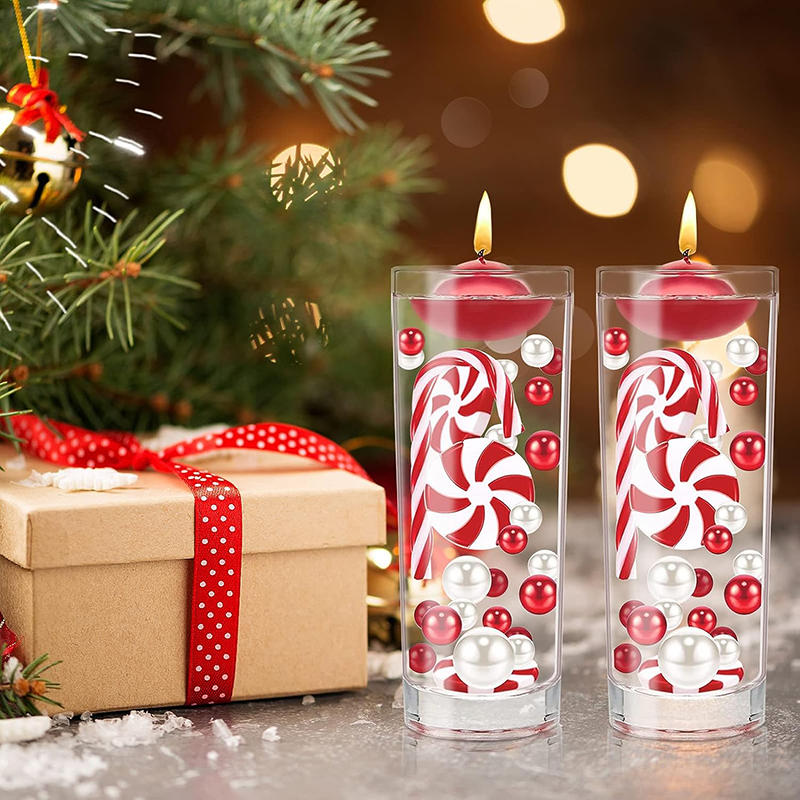 Vánoční korálky k vyplnění vázy bílé a červené perleťové korálky ve tvaru cukrové hole akrylová vánoční výplň vázy vánoční plovoucí perly výplň