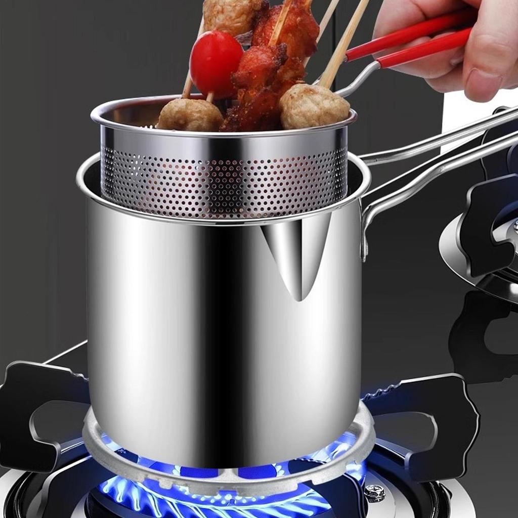 stainless steel fryer with French fries and chicken wings household small oil pot with filter screen kitchen Cooking Tools