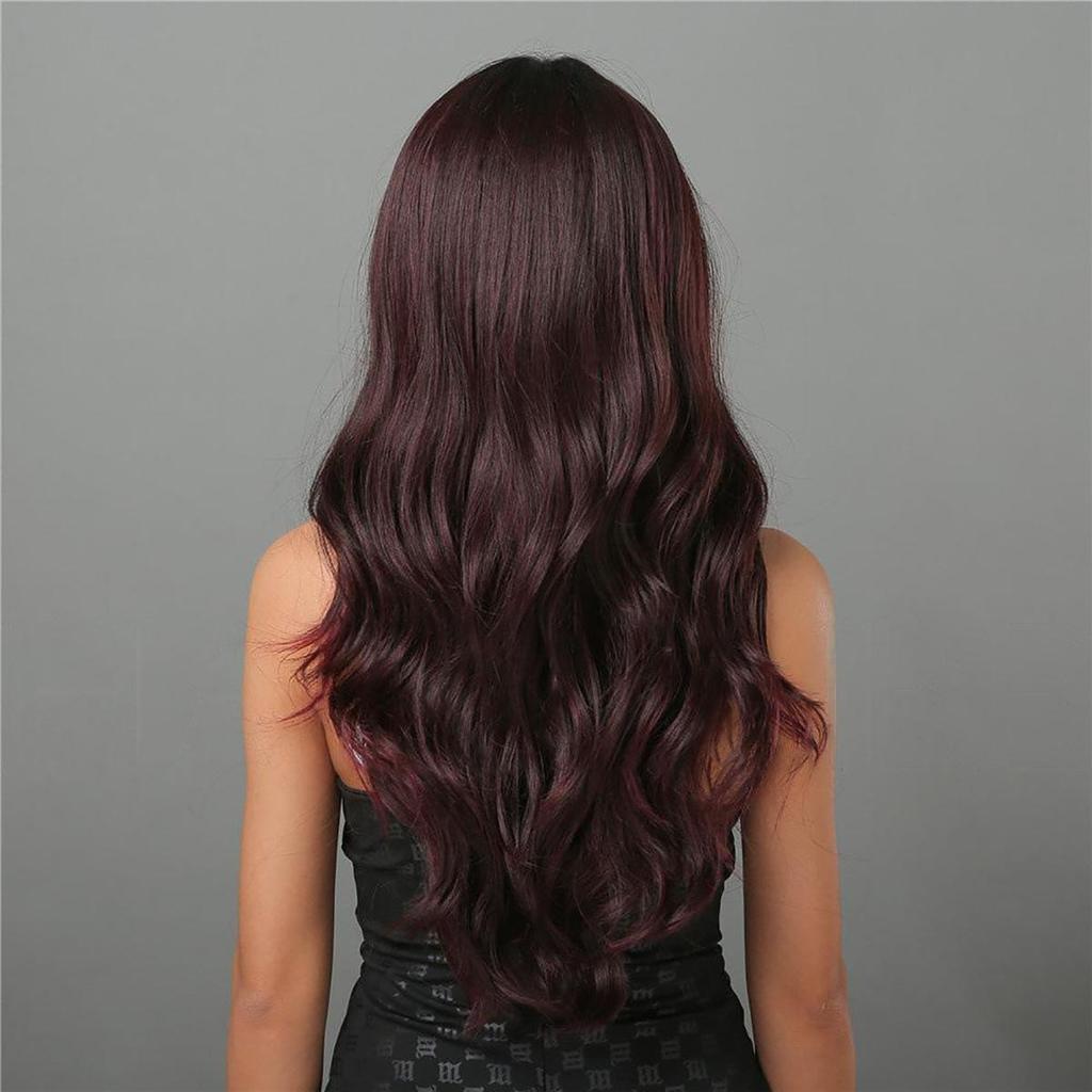 Damen 62 cm Haar weinrot langes lockiges Haar T-förmige vordere Spitze Rosen-Haarnetz Kopfbedeckung volle Kopfbedeckung reine handgewebte Carney-Kanekalon-Perücke