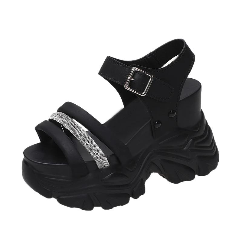 Mote Nye Chunky Platform Sandaler Dame Høye Hæler Sexy Åpne Sandaler Kile Bling Sneakers 10CM Dame Strand Sommersandaler