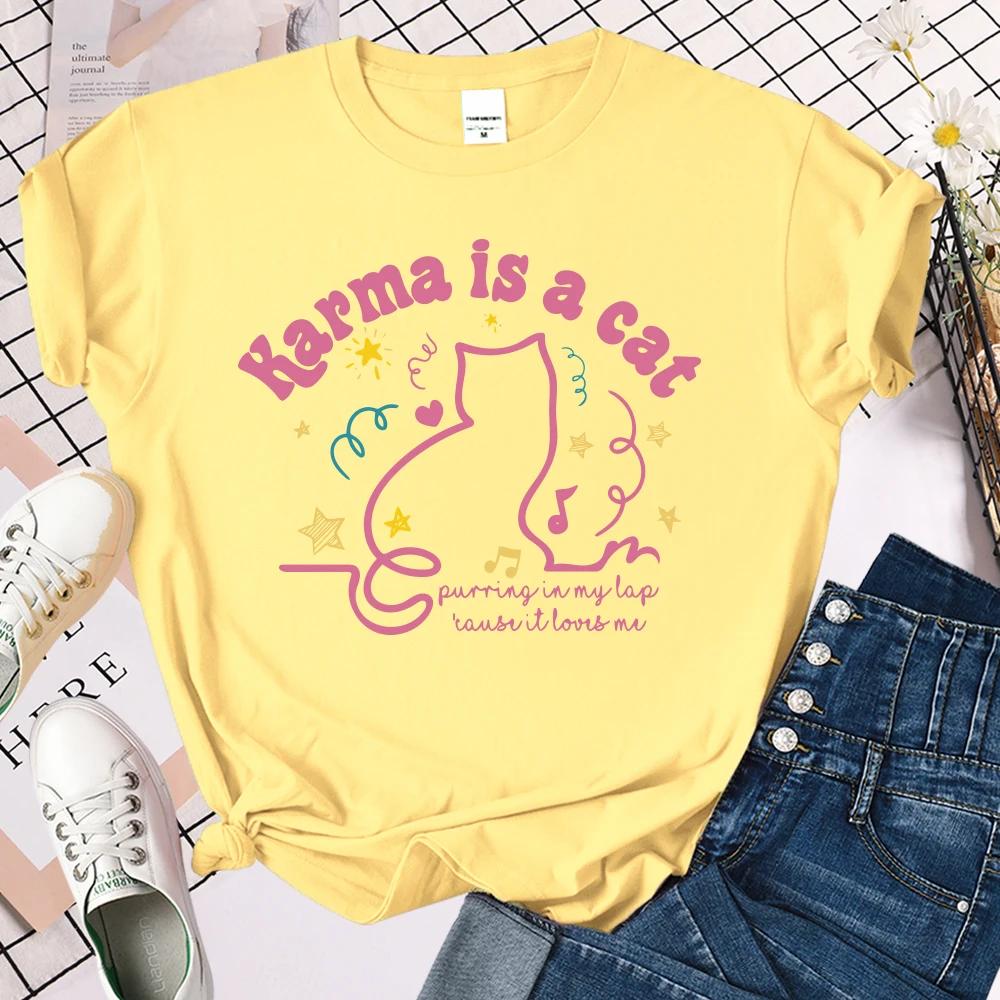 Karma Is A Cat T Shirt Midnights Retro T-Shirt Meet Me At Midnight Shirt Cute Cat Shirt Women Clothes Summer Tees Fans Gift