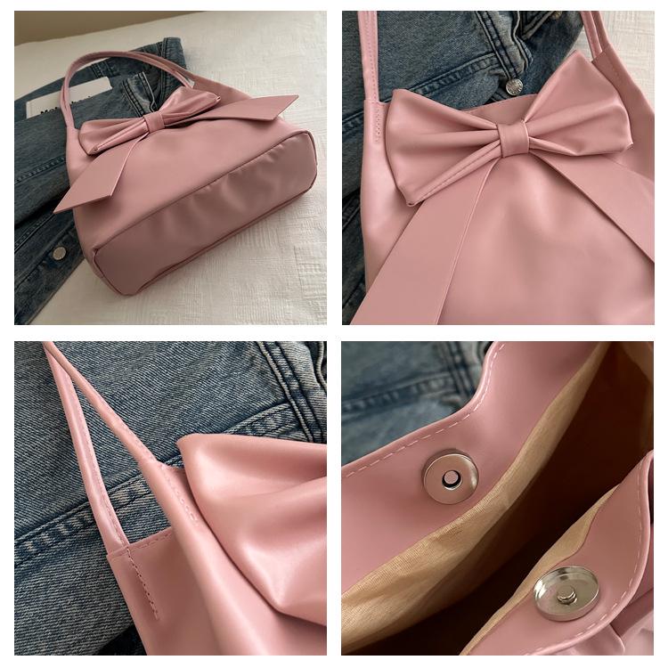 Japanese Solid Color Large Capacity Bow Tote Handbag: New Fashionable Simple Underarm Bag