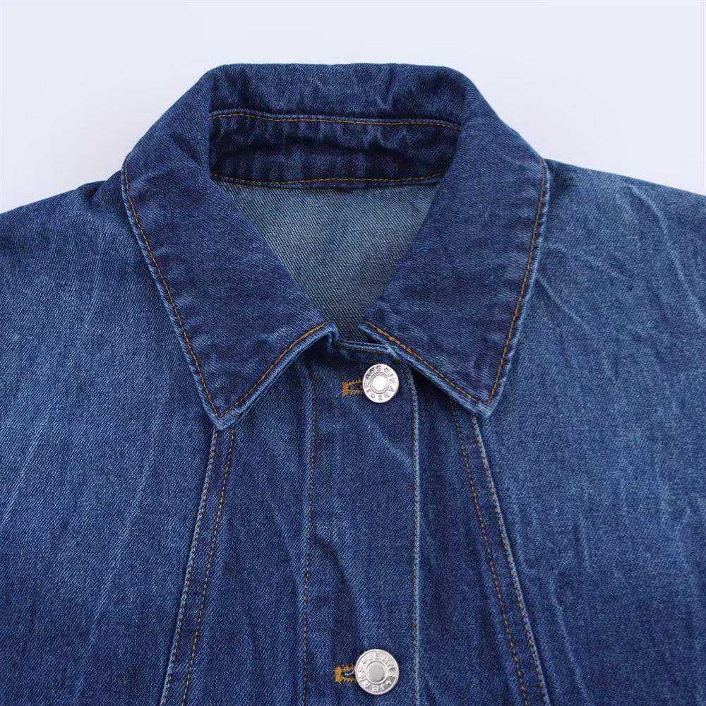 Women's Spring 2025 Versatile Long-Sleeve Denim Jacket with Turn-Down Collar