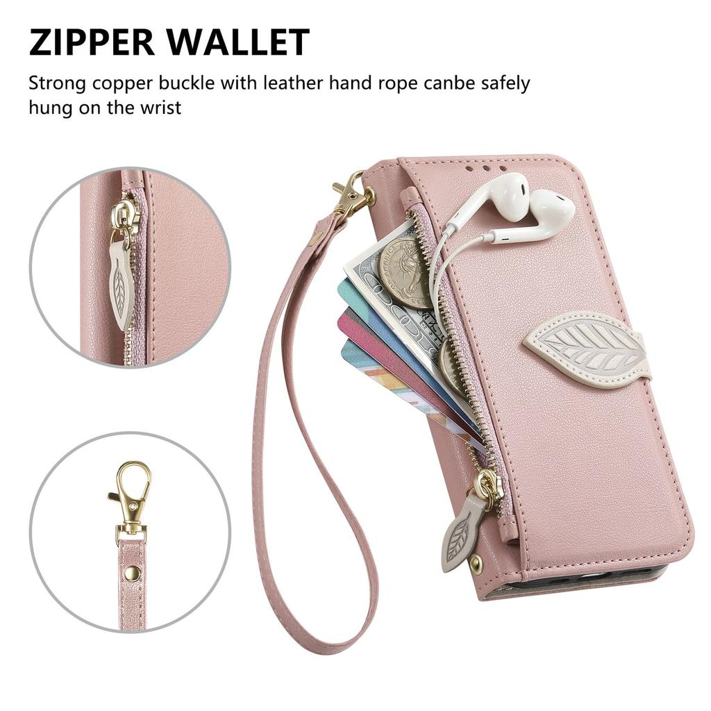 Wallet Flip Case for Infinix Note 50 30 Pro 30i 12 2023 with Card Slots,Leaf Design Cover, Detachable Wrist Strap