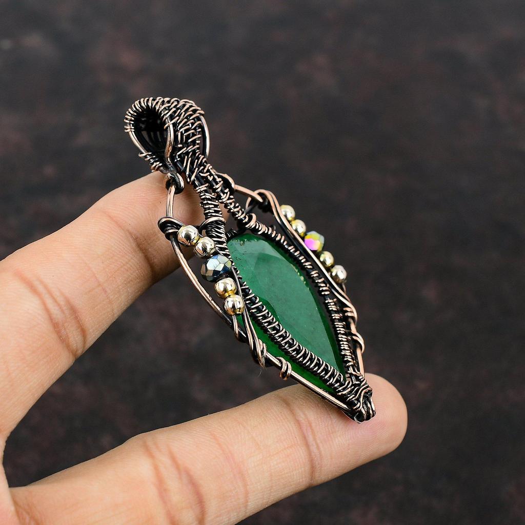 Faceted Zambian Emerald Pendant Copper Pendant Wire Wrapped Pendant Titanium Beads Pendant Copper Jewelry For Gift Handmade Gemstone Pendant