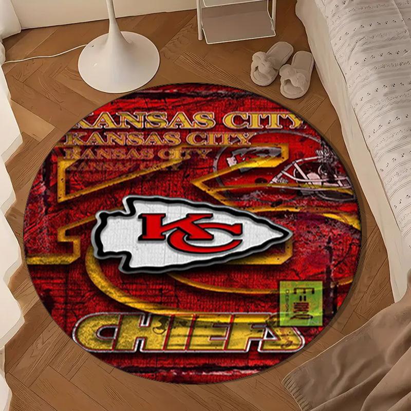 Kansas Chiefs Logo Runde Matte, Rutschfester Kreis Teppich Stuhl Teppich Für Wohnzimmer, Schlafzimmer, Fußmatte Heimdeko Geschenk Weihnachtsgeschenke