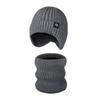 Winter Knitted Hat Two-Piece Outdoor Velvet Thick Warm Wool Cap with Scarf