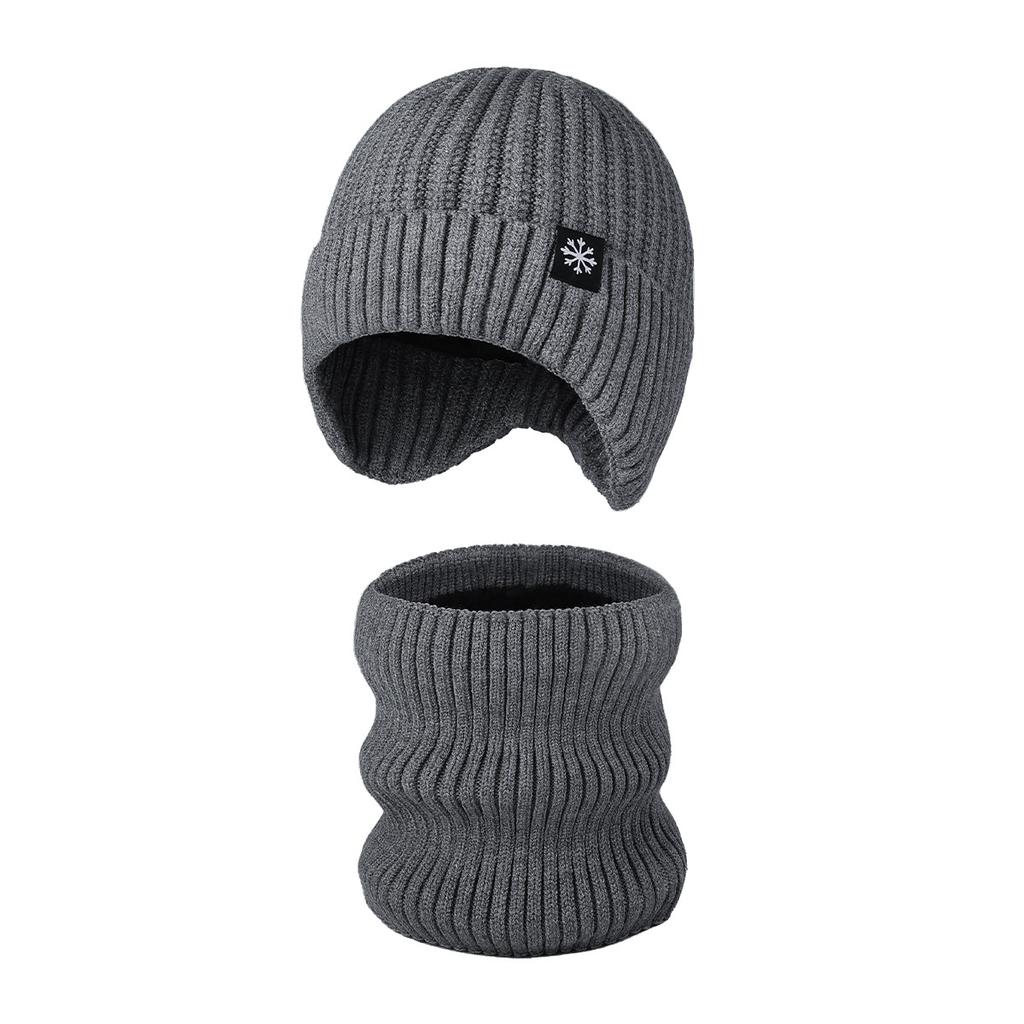 Winter Knitted Hat Two-Piece Outdoor Velvet Thick Warm Wool Cap with Scarf