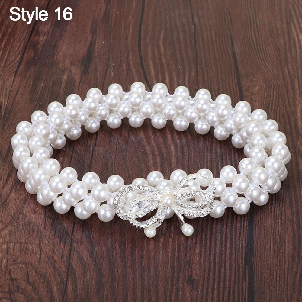 Ladies' Elastic Rhinestone Waist Chain Thin Drawstring Belt Fashion Pearl Waist Belt  For Women