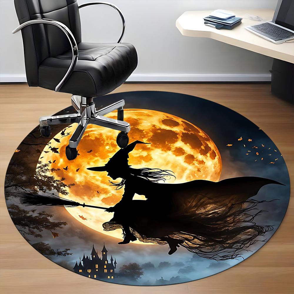 1PCMoon Witch Office Round Area Rug,  Mat Suitable For Office, Under Office Chairs Bedroom Living Room Home Decor, Room Deco