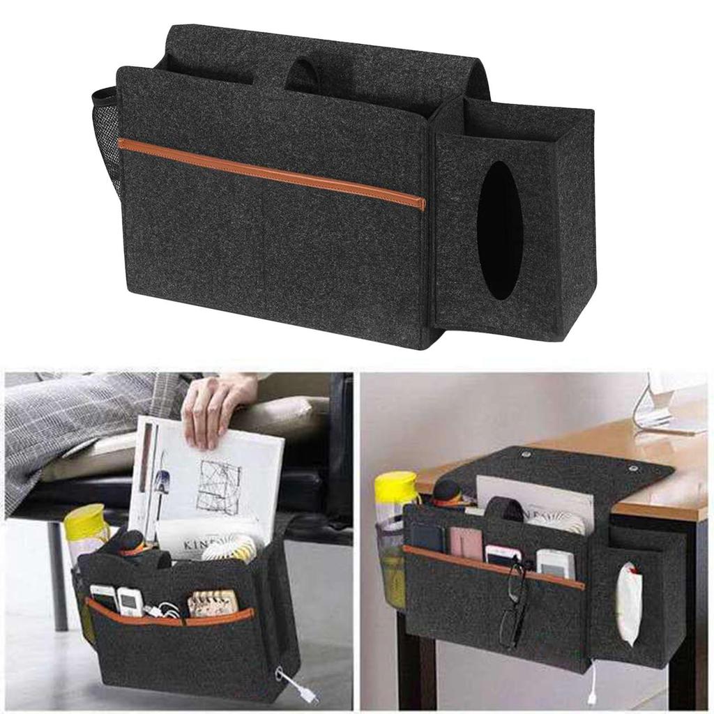Bedside Bunk Bed Organizer Felt Hanging Storage Bag with Tissue Box, Water , Books Holder for Dorm