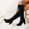 Autumn Winter Vintage Cross Strap Women Knee High Boots Fashion High Heel Pointed Toe Stripper Party Shoes Zapatos De Mujes