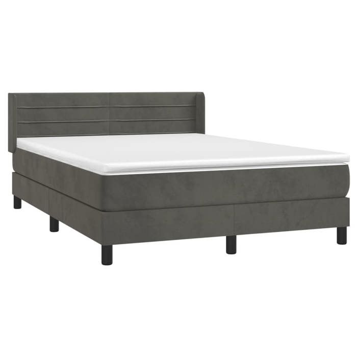 Lit avec sommier et matelas - Maison Exclusive - Velours gris foncé - 140x190cm - Tête de lit réglable