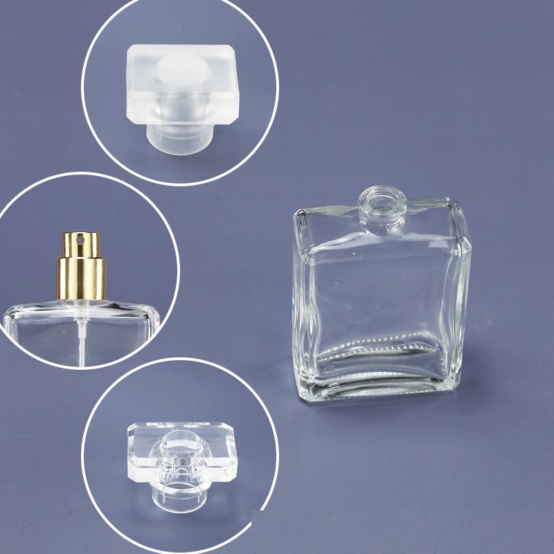 Transparent 100ml Square Perfume Bottle with Snap-on Dispenser