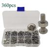360-Piece Set: M3 Stainless Steel 304 Phillips Pan Head Screws, Nuts, Flat & Spring Washers