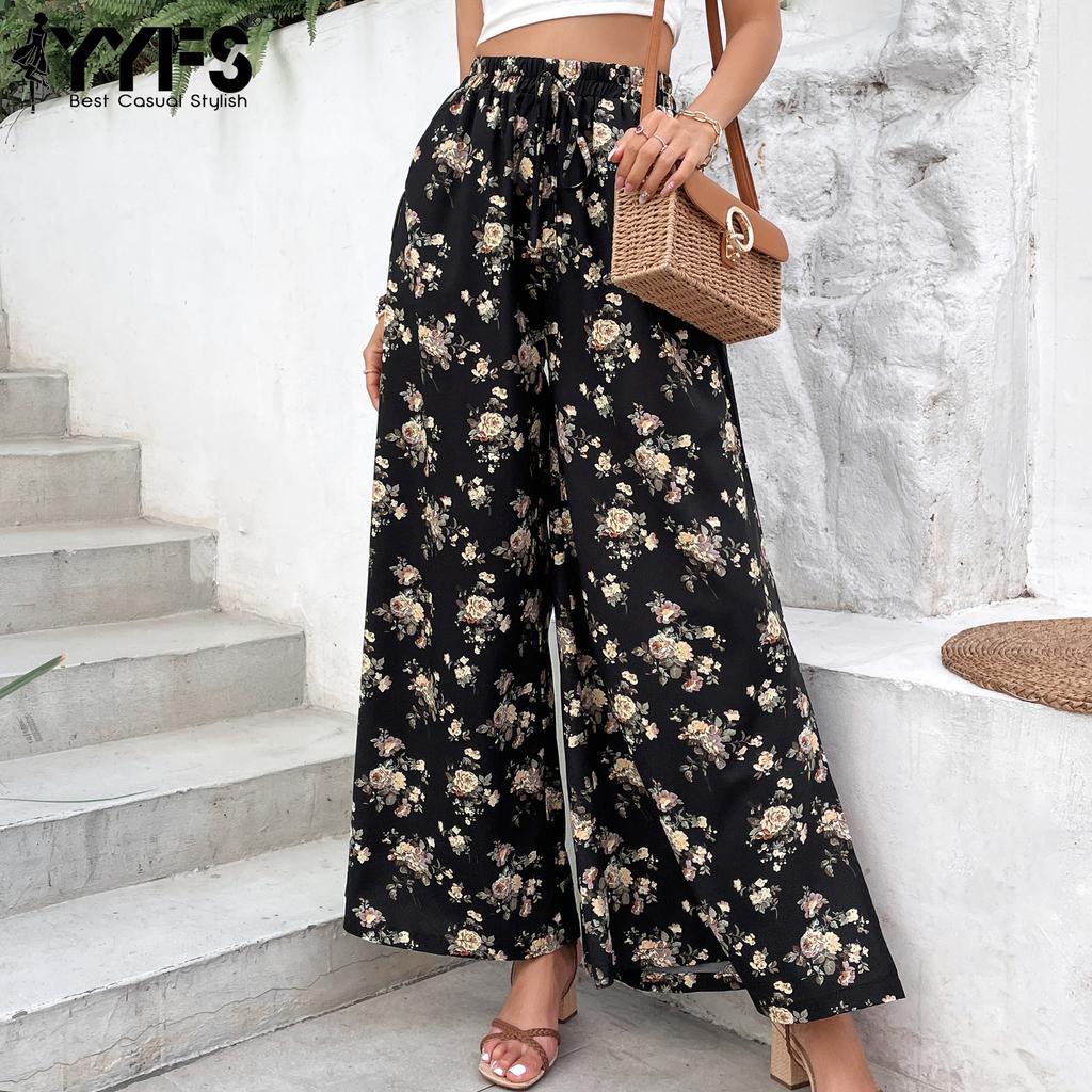 Moda Pantalon Flores Moda Pantalones Plisados Anchos Moda Pantalon