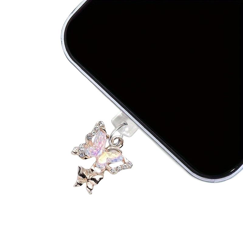 1Pc  Butterfly With Artificial Diamonds Accessory Decoration For Phone Type-C Port Mobile Phone Dust Plug Pendant
