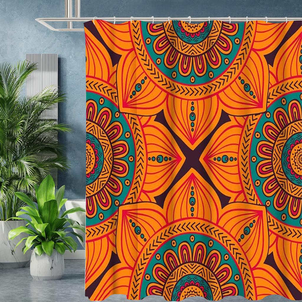 National Style Mandala Bathing Curtain  Bathroom Letters Shower Curtain Waterproof With 12 Hooks Fishes Home Deco Free Ship