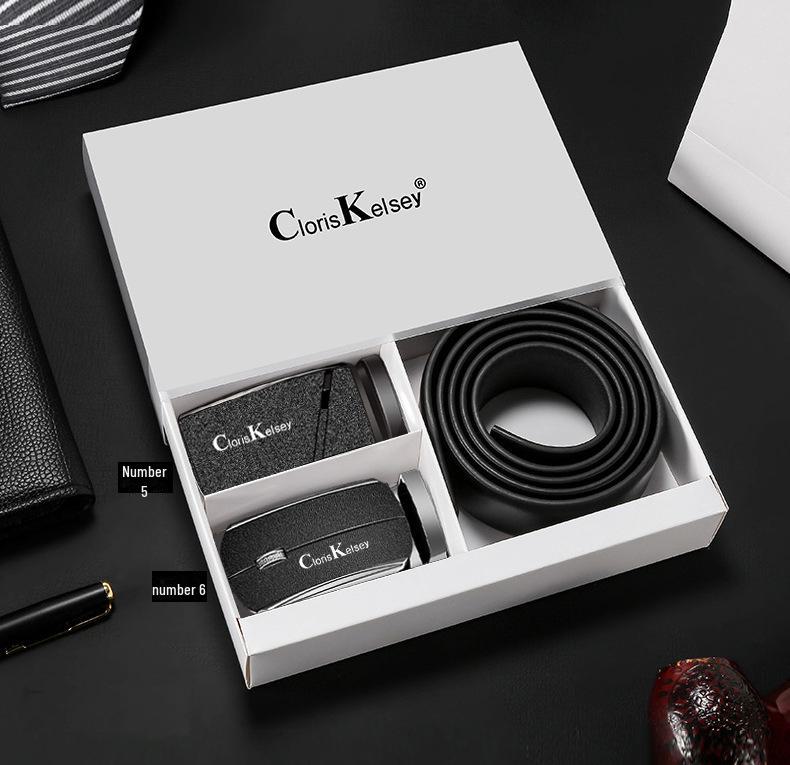 Herren Echtleder Gürtel mit mattierter Schnalle, Rindsleder Oberschicht, Geschenkbox enthalten