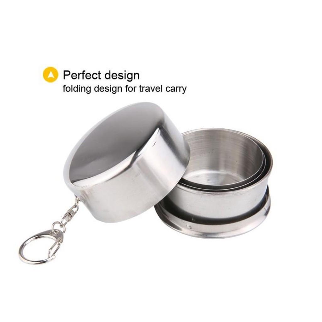 Stainless Steel Camping Folding Cup With Keychain Traveling Outdoor Hiking Portable Cup