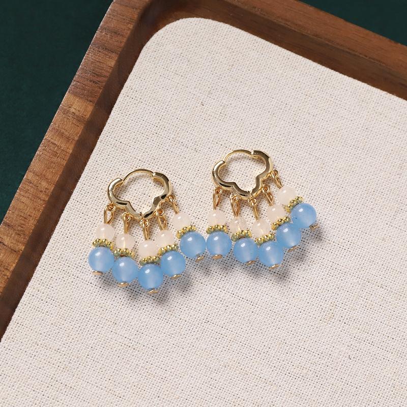 Original design earrings, natural agate pearls, retro earrings, ear buckles, medium and high-end earrings for women