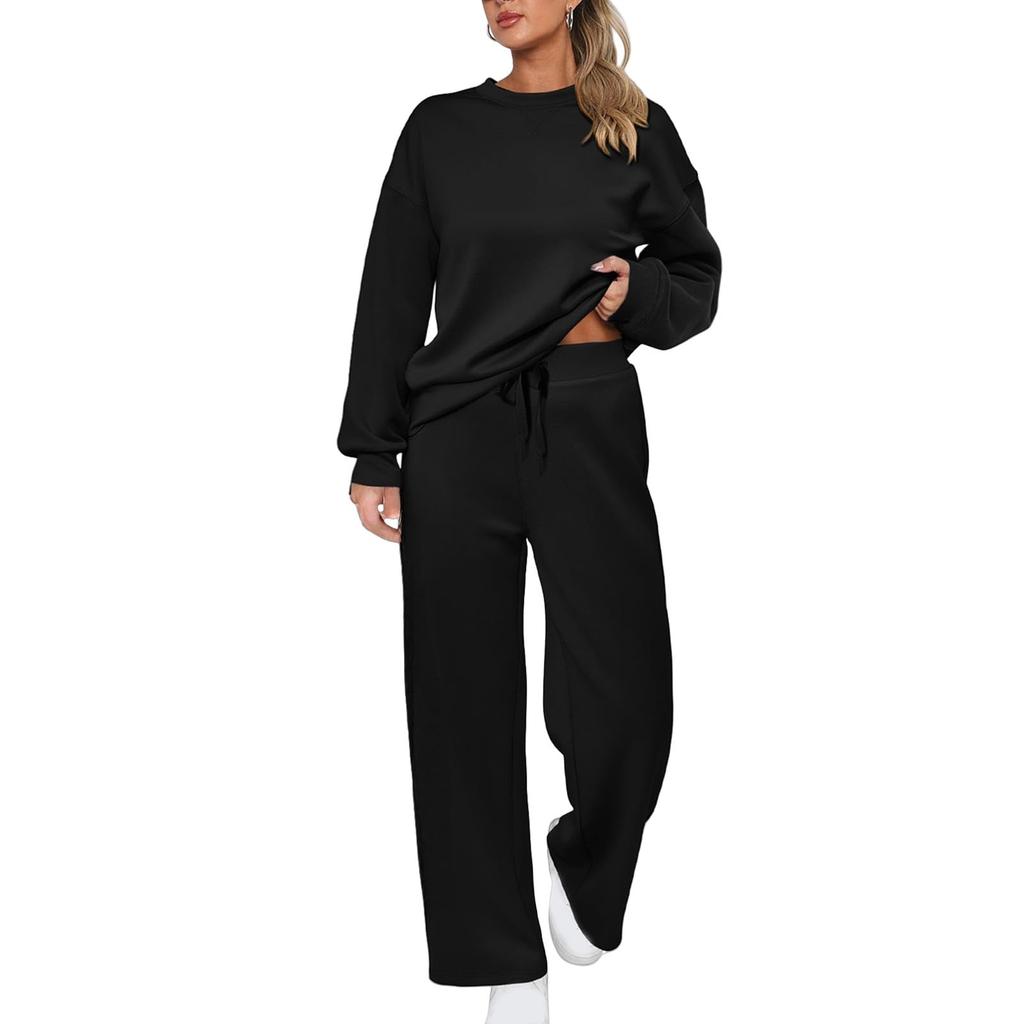 Women's Sports Suit: Solid Color Pullover, Drawstring Straight-leg Sweatpants, Women's Two-piece Casual Suit