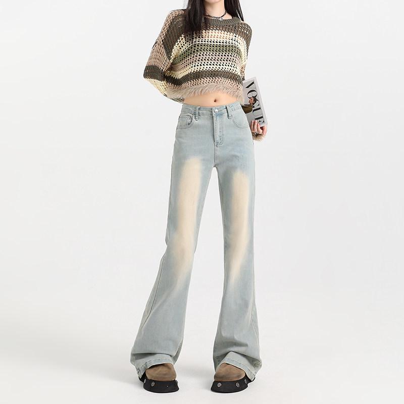 Women's 2026 Spring Retro High-Waisted Floor-Length Flare Jeans: Slimming Yet Comfortable Fit.