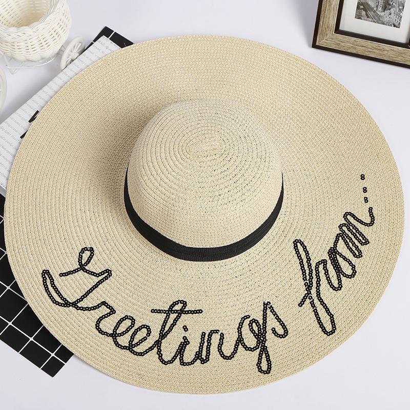 Yellow Beach Straw Hat Female Summer Beach Big Brim Sunscreen Sunshade Travel Versatility Big Brim Sandal Sun Summer