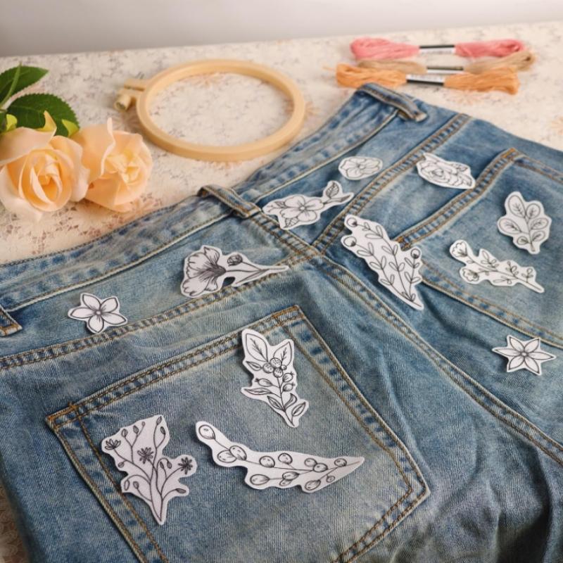 DIY Water Soluble Embroidery PatternWash Away with Pre-Printed Pattern Designs Stencils Transfers for Hand Sewing Lover Beginner
