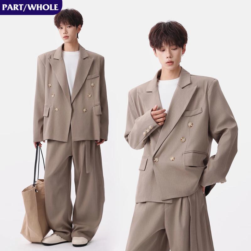 PART/WHOLE Men's Korean Style Business Casual Double-Breasted Suit Set