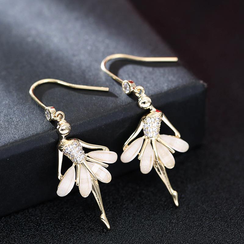 Simple Dancer Copper Stud Earrings with Rhinestone Inlay - Women's Elegant Metal Jewelry Niche Design