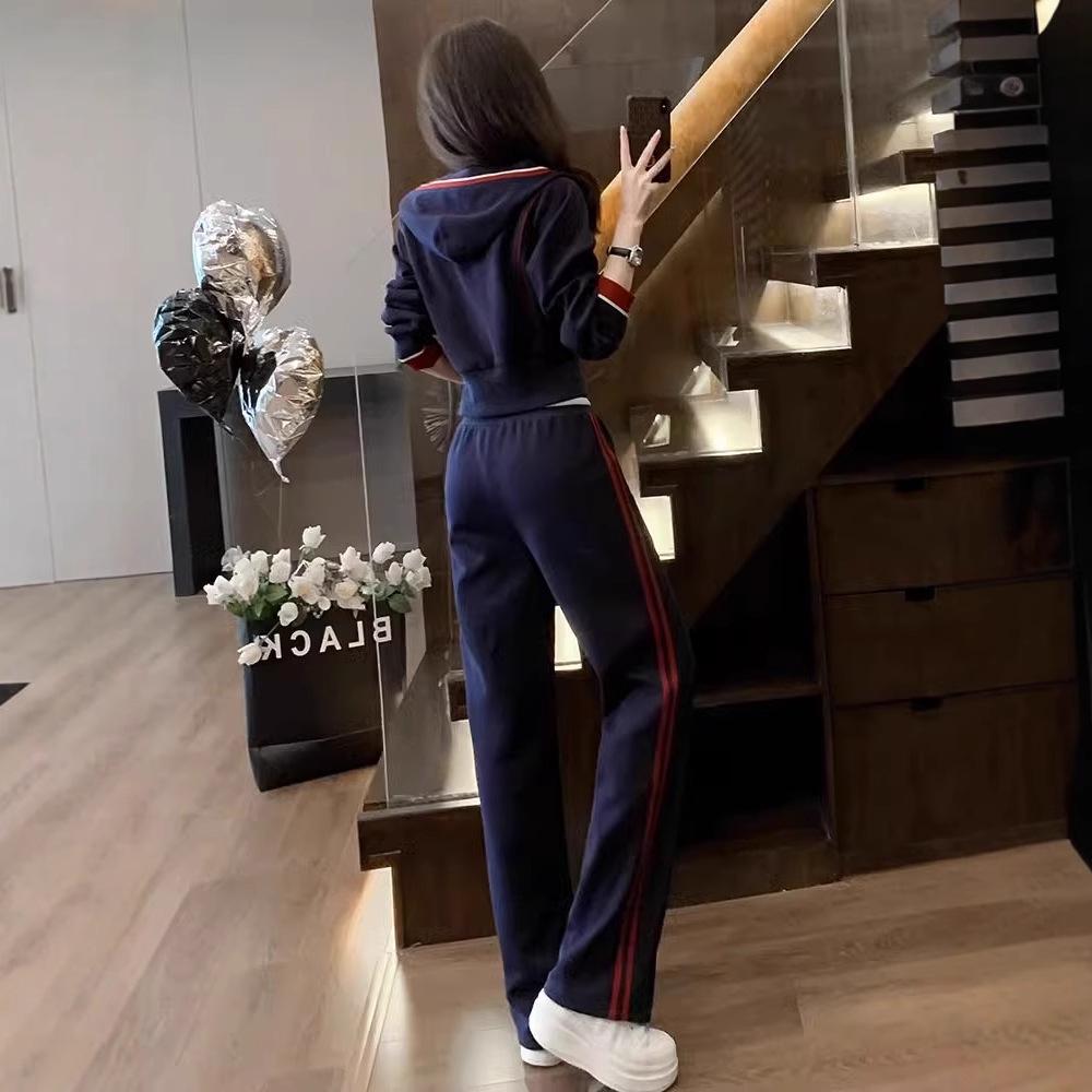 Autumn 2024 Women's Stylish Long-Sleeve Hooded Cardigan & Wide-Leg Pants Two-Piece Suit