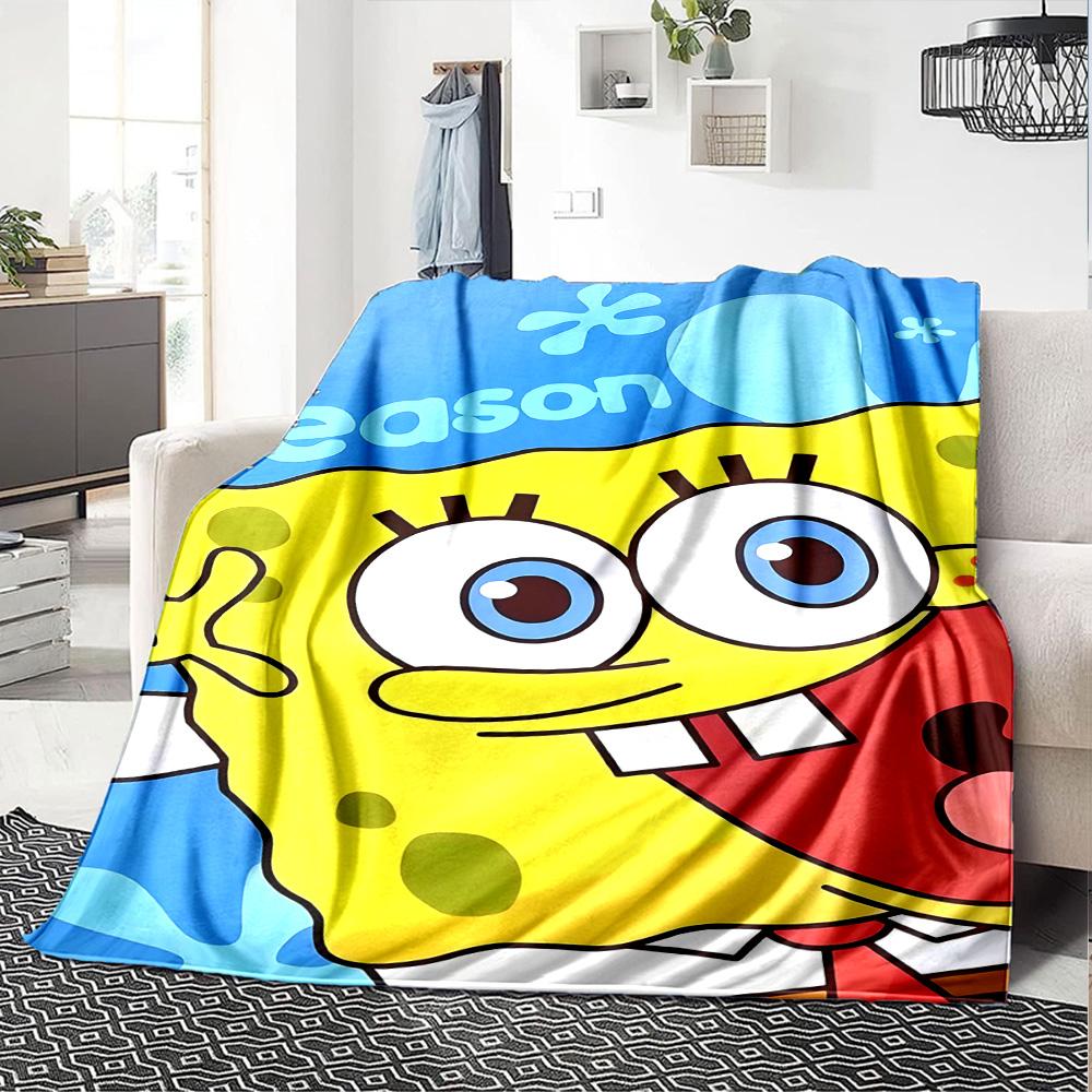 1pc Spongebob Squarepants Adventure Flannel Blanket,Ultra Soft Warm Plush Throw for Home Bedroom Bed Sofa Cover Camping Picnic Gift Y7243