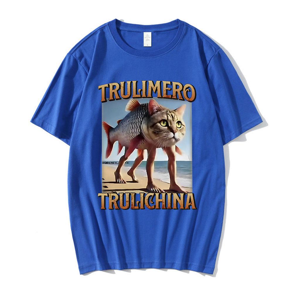 Trulimero Trulichina T-Shirt Lustige Katze Fisch Meme Italienisches Brainrot T-Shirt Männer Frauen Mode Vintage T-Shirts Lässiges Humor T-Shirt