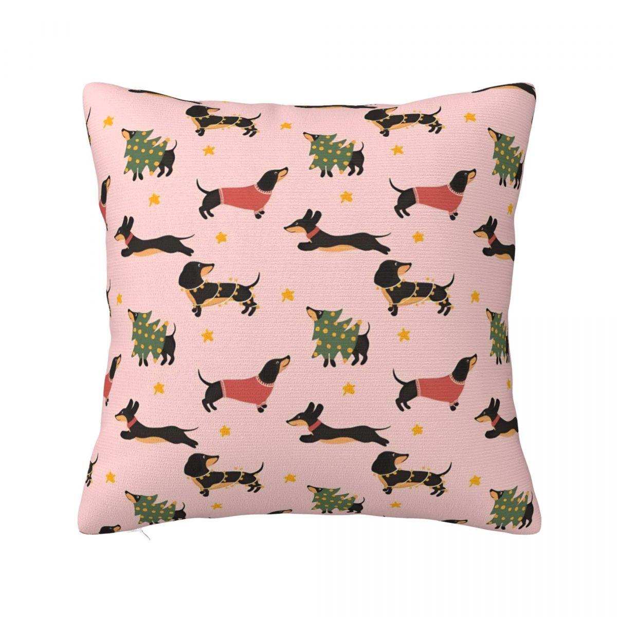 Dachshund Christmas Pillowcase Polyester Cushion Cover Gift Dogs Animal Pillow Case Cover Home Square 4545cm 30x30cm 12x12in