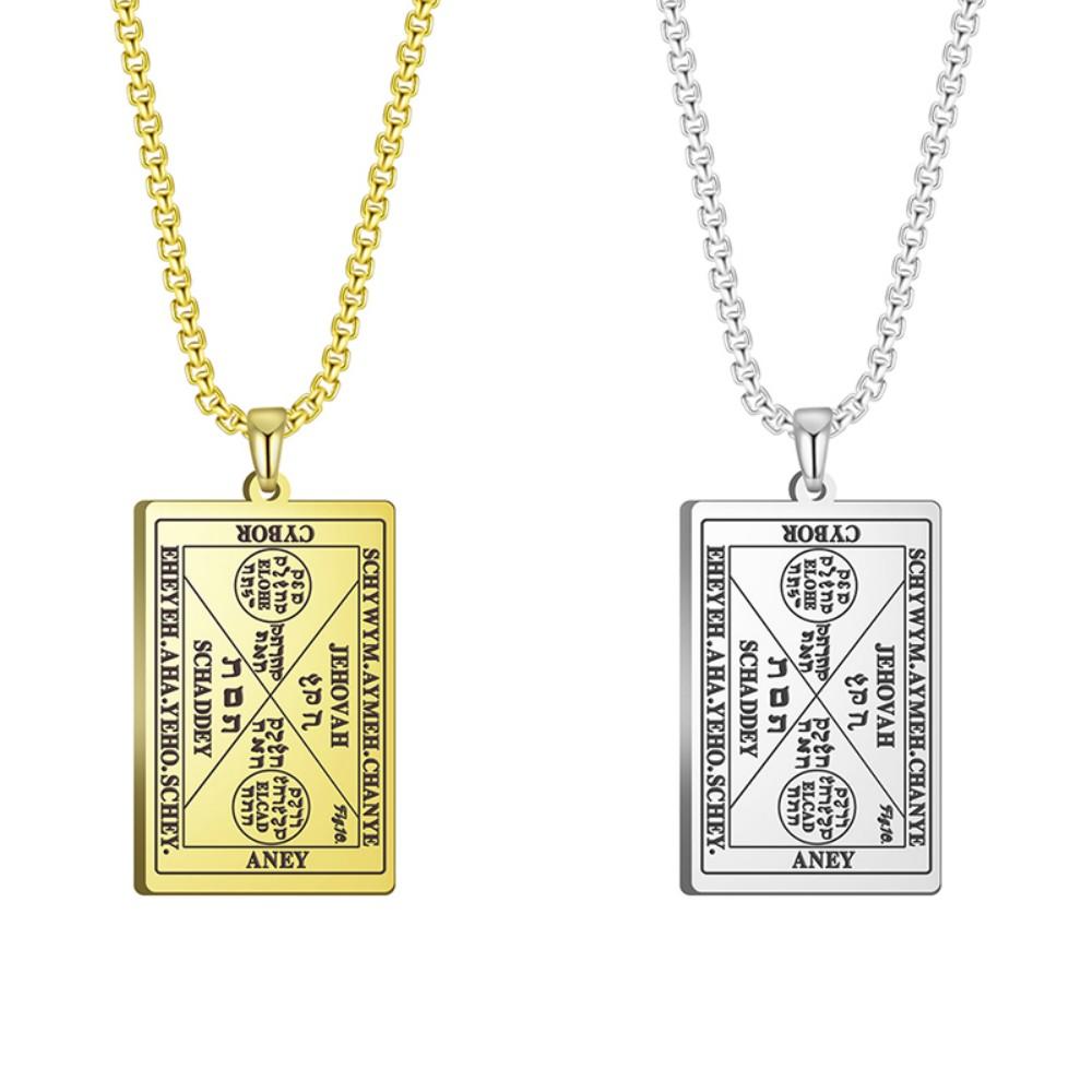 EUEAVAN Mystery Books of Moses Necklaces The First Seal 6th and 7th Wicca Amulet of Greatest Fortune and Long Life Jewelry Gifts Silver Color&60cm