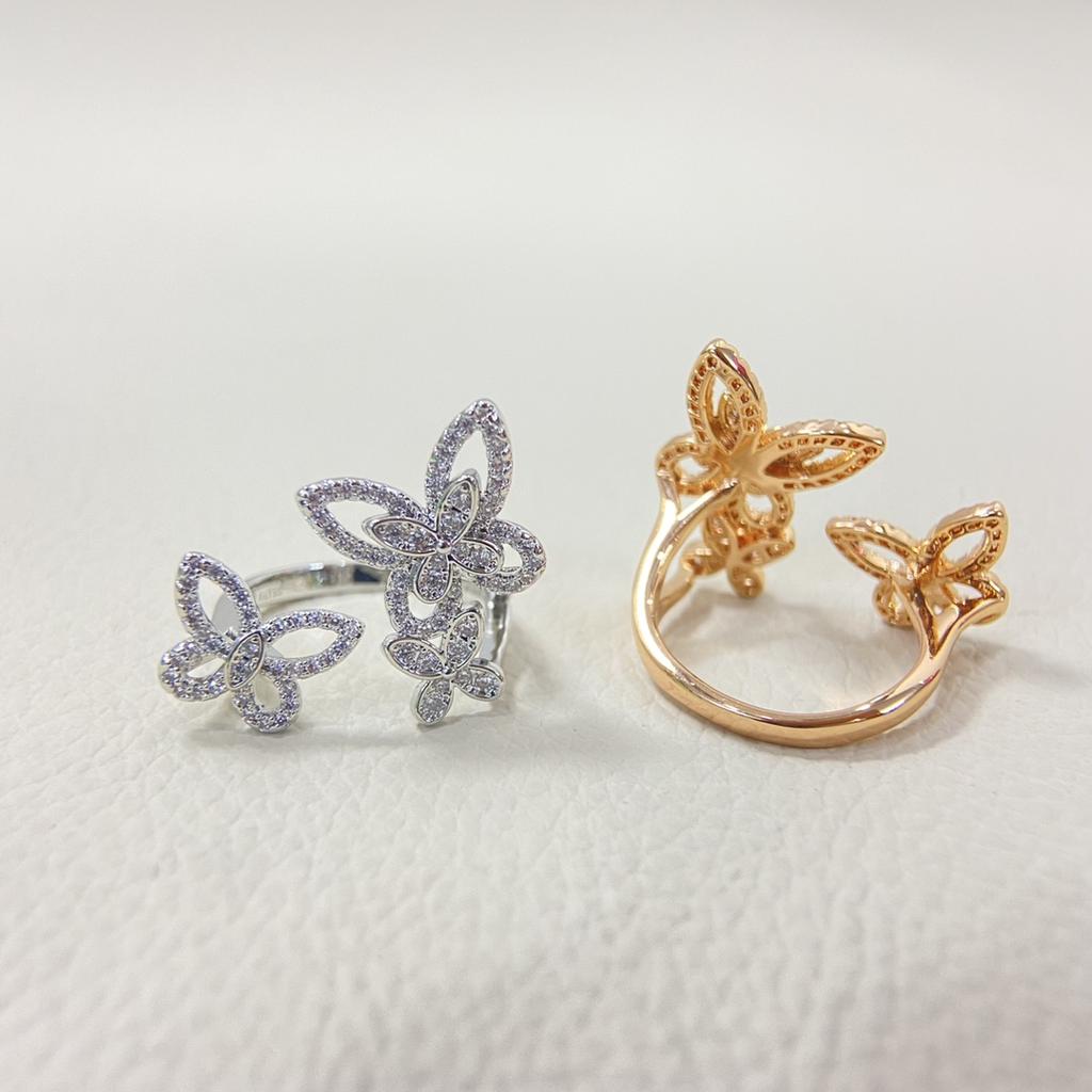 Classic S 925 silver hollowed out diamond set three different butterfly shaped women's rings