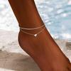 European-American Sparkling Double Layer Heart Pendant Anklet - Women's Multi-layer Beach Peach Heart Jewelry