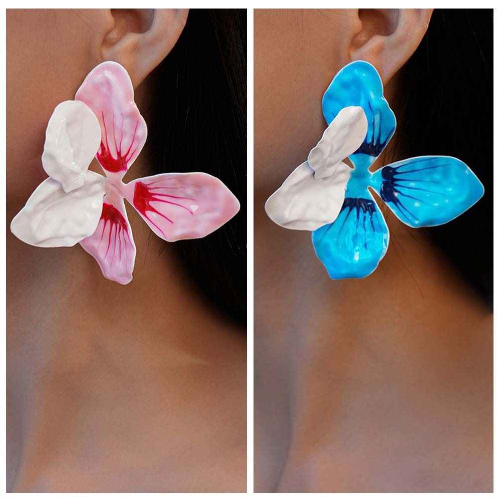 Dripping Oil Enamel Stud Earrings Zinc Zinc Alloy Bohemian Dangle Earring Drip Oil Flower Earrings  Women