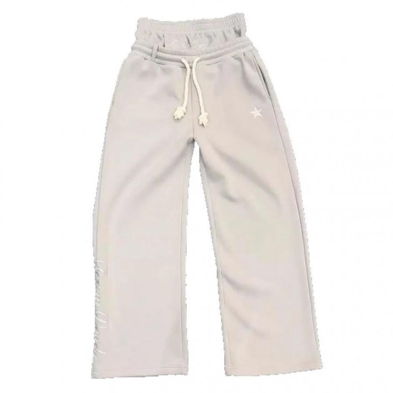 Pantaloni della tuta larghi a gamba larga unisex streetwear con ricamo a vita doppia in misto cotone pantaloni casual