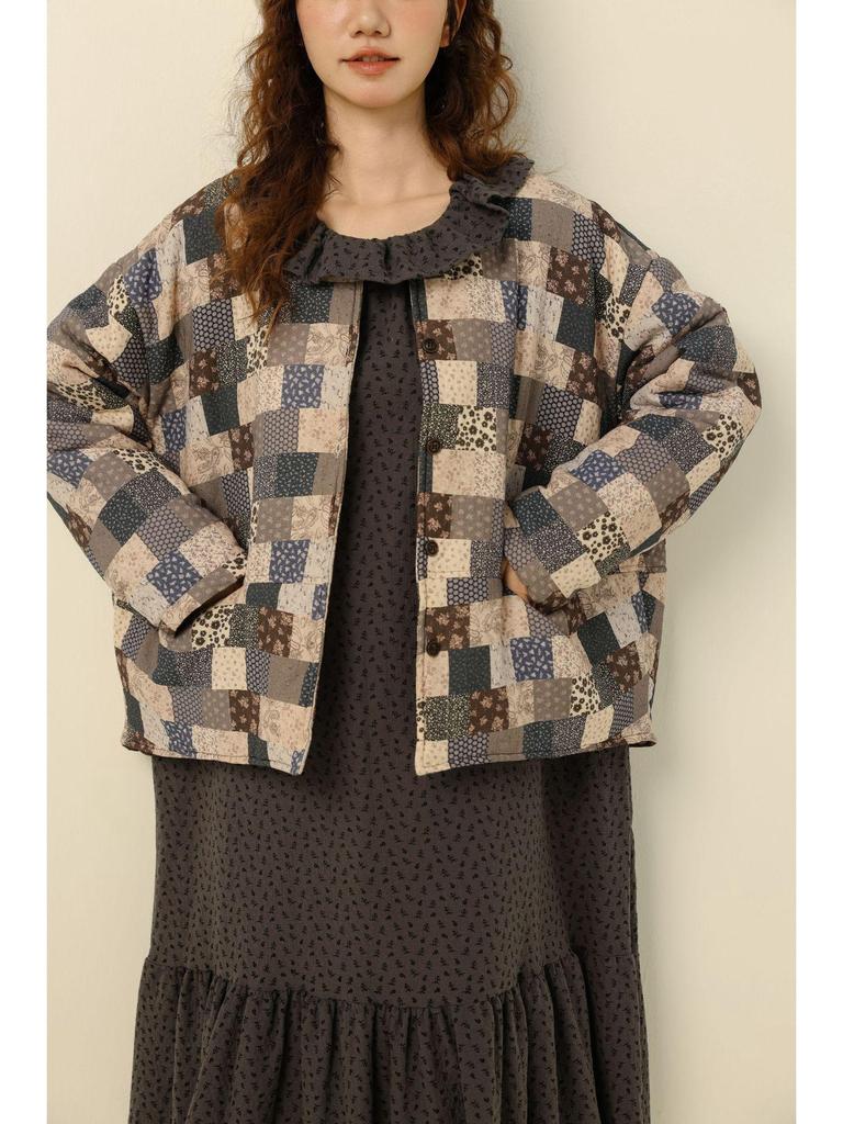 2025 Winter Mori Girl Patchwork Baumwolljacke - Literarischer Stil, Lockere Passform, Rundhalsausschnitt, Vielseitige & Verjüngende Damenoberbekleidung